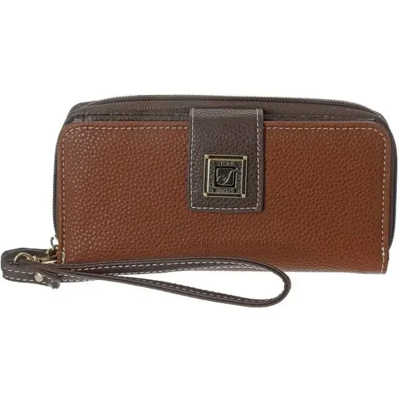 Stone Mountain Large Pebble Leather Brown Zip Around Wallet Phone Wristlet - Picture 1 of 3